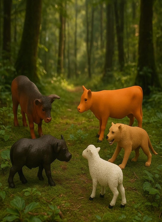 DTR Creation Animal Figurines Toy Set - Pack of 5 | Farm & Wild Animals Learning Toys for Kids | Educational & Realistic Animal Figures for Boys & Girls (Cow, Buffalo, Bear, Sheep, Calf) - Image 2